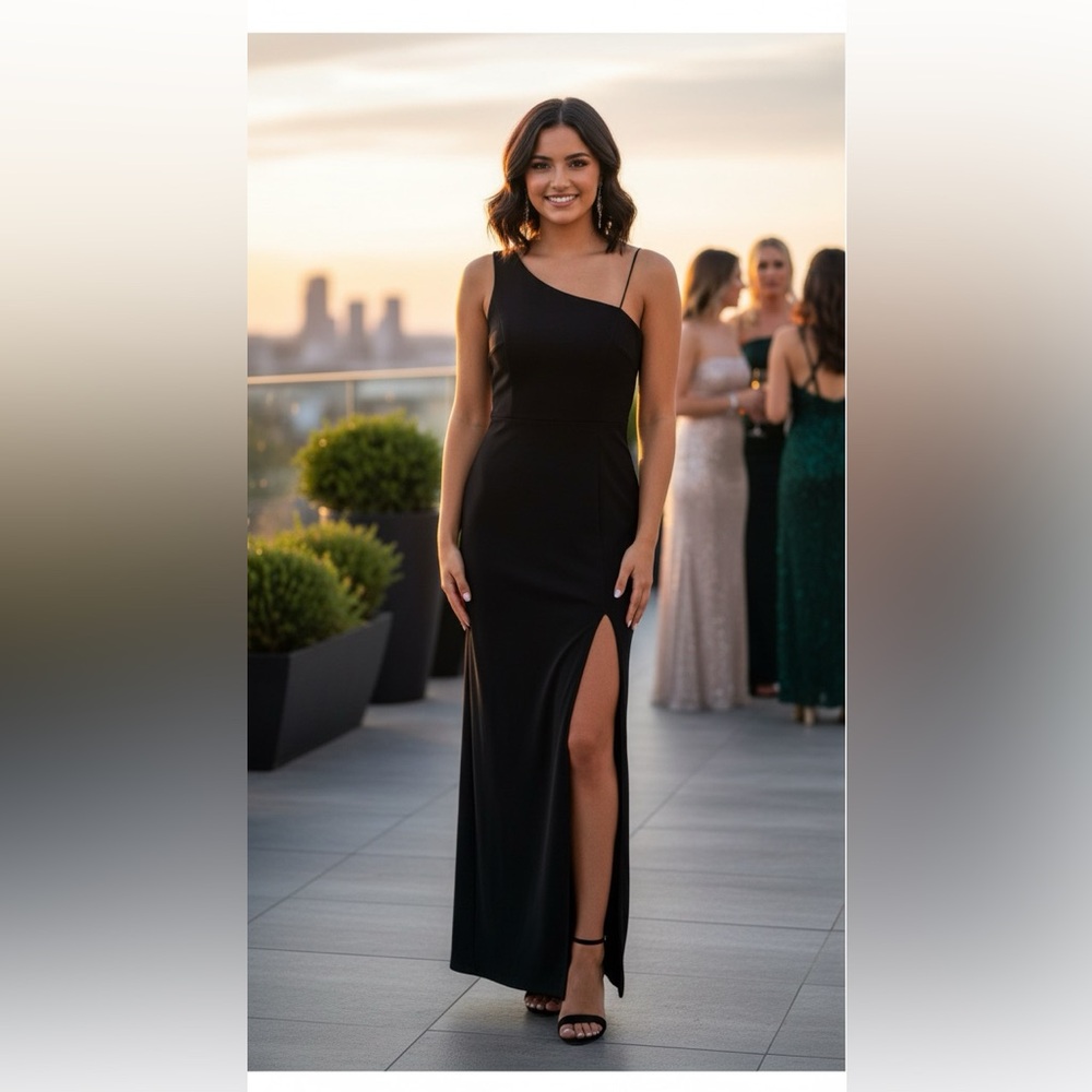 JS Collections Black One Shoulder Sheath Dress